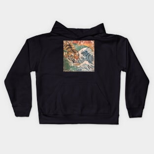 TIGER VINTAGE WOODBLOCK PRINT Kids Hoodie